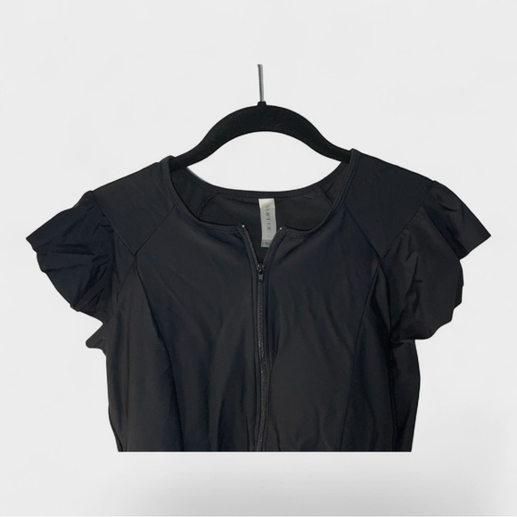 Tempt Me Black One-Piece Swimsuit | Flutter Sleeve Zip Front | Tummy Control - Picture 2 of 6